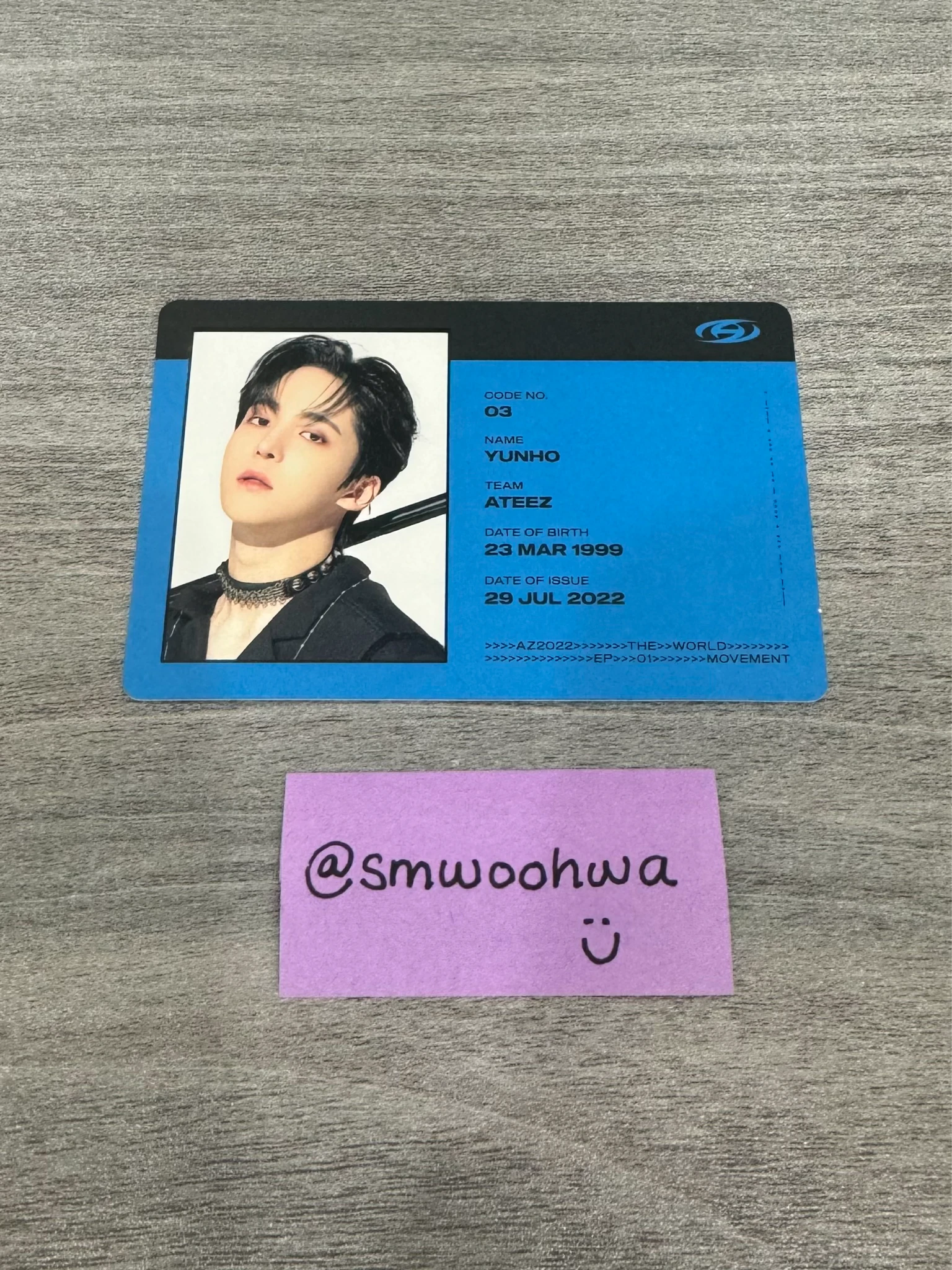 ATEEZ Yunho ATEEZ - Yunho - THE WORLD EP.1 : MOVEMENT Album album photocard A version id card listing photo 1