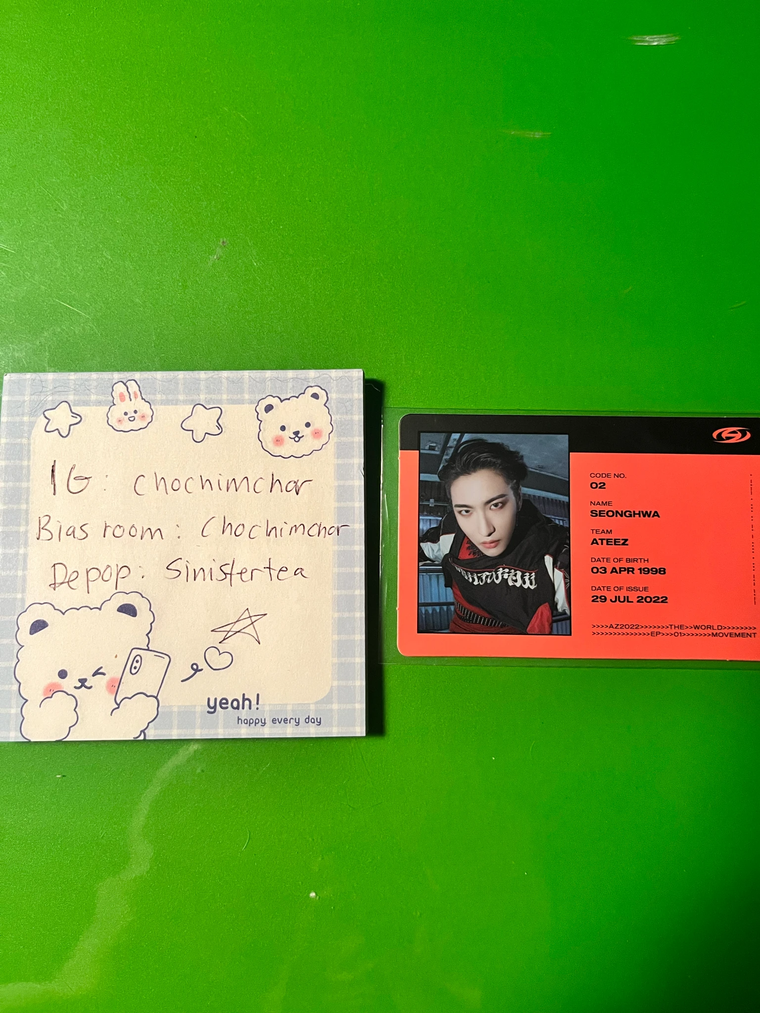 ATEEZ Seonghwa ATEEZ - Seonghwa - THE WORLD EP.1 : MOVEMENT Album album photocard Z version id card listing photo 1