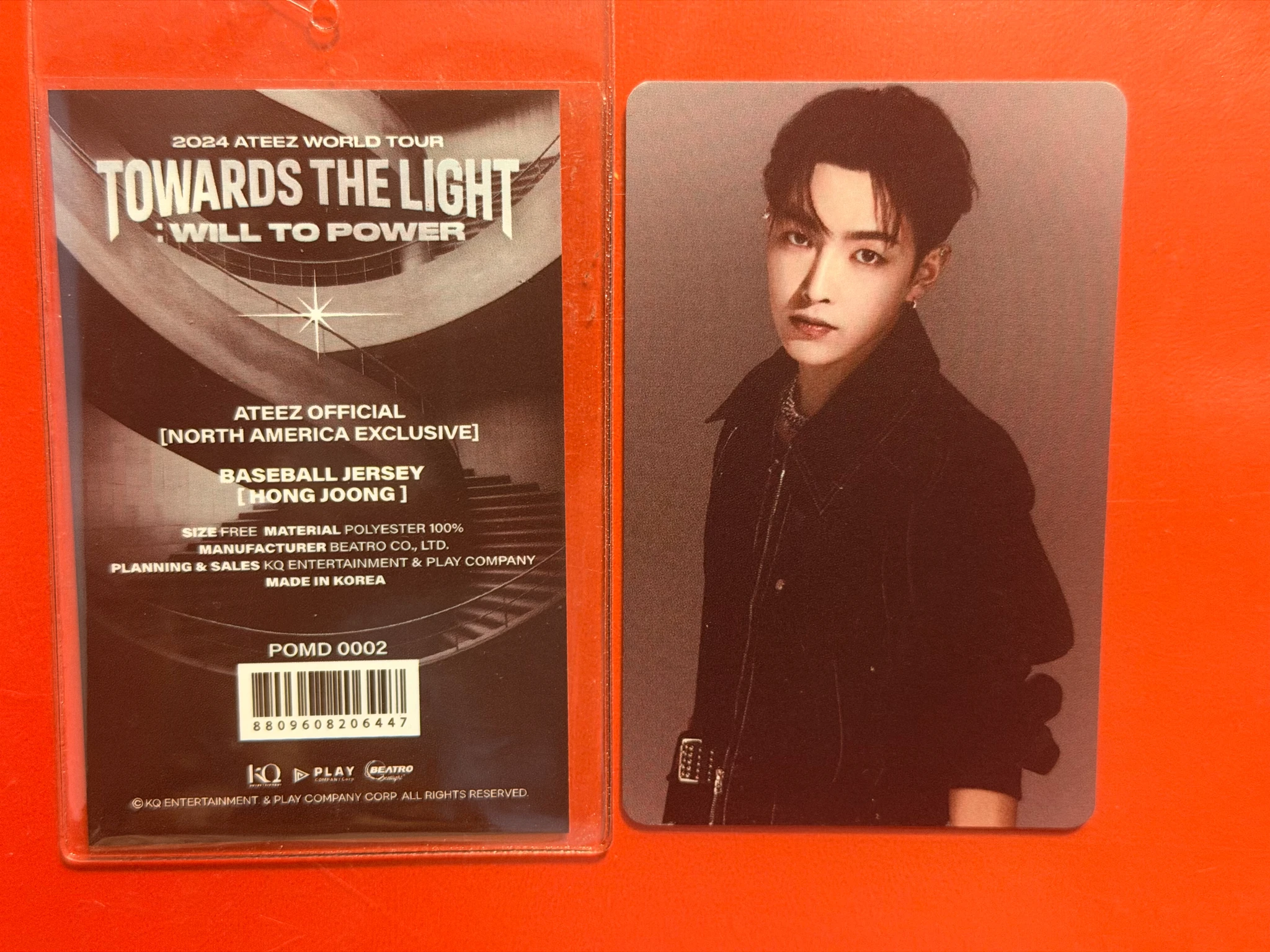 ATEEZ Hongjoong ATEEZ - Hongjoong - Towards The Light : Will To Power World Tour 2024 - 2025 Event merch photocard merch inclusion north america baseball jersey listing photo 1