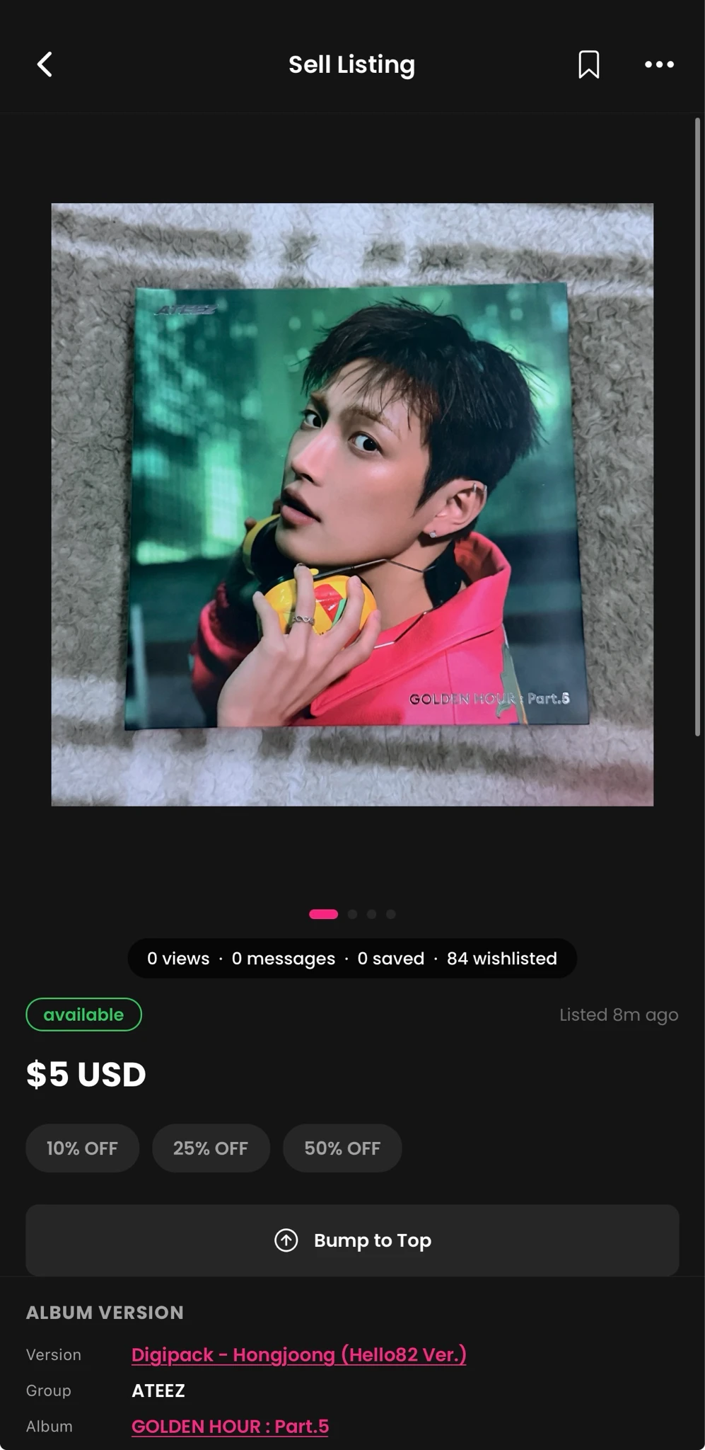 ATEEZ Hongjoong ATEEZ - Hongjoong - GOLDEN HOUR : Part.5 Album digipack version hello82 exclusive pop-up exclusive listing photo 5