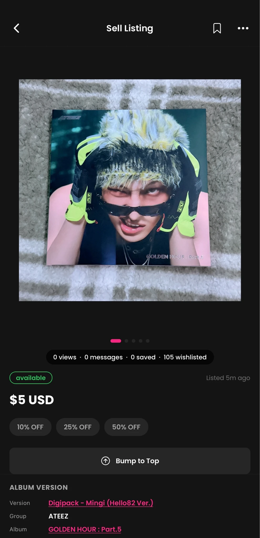 ATEEZ Mingi ATEEZ - Mingi - GOLDEN HOUR : Part.5 Album digipack version album photocard listing photo 3