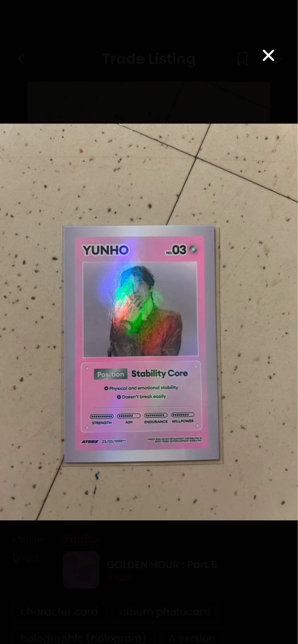ATEEZ Yunho ATEEZ - Yunho - GOLDEN HOUR : Part.5 Album character card album photocard listing photo 1