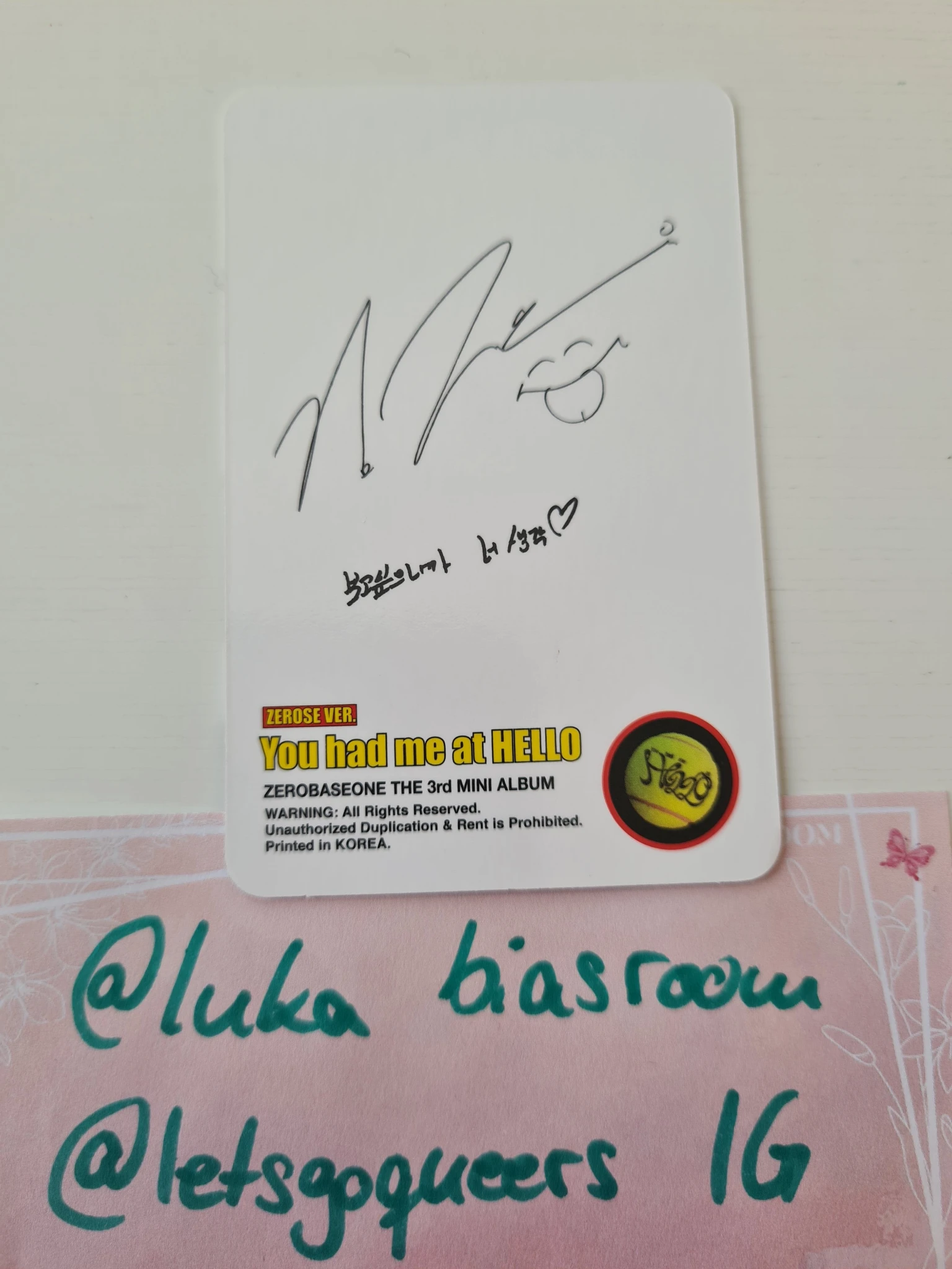 ZEROBASEONE Jiwoong ZEROBASEONE - Jiwoong - You had me at HELLO Album album photocard poca album zerose version listing photo 2