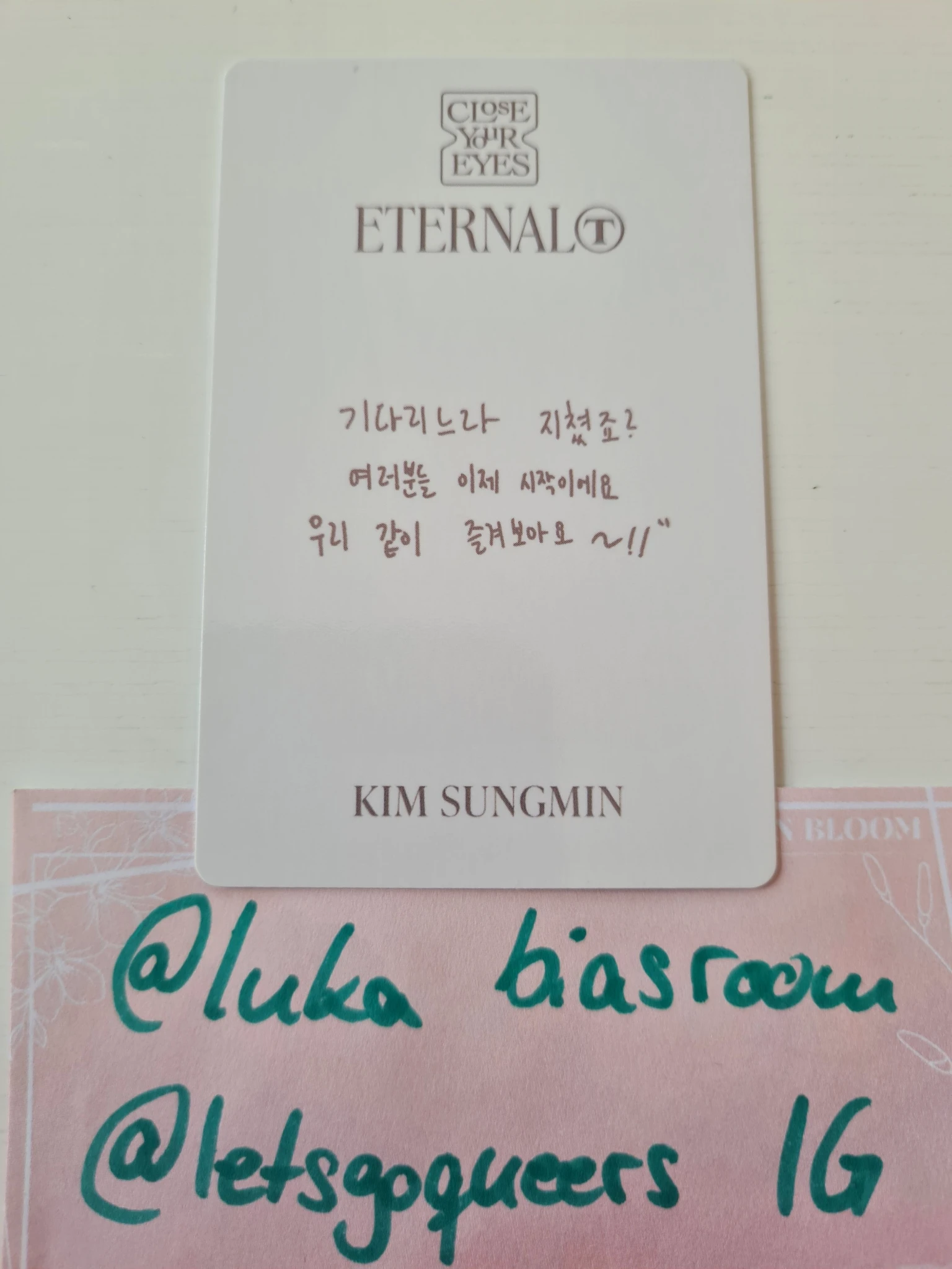 CLOSE YOUR EYES Kim Sungmin CLOSE YOUR EYES - Kim Sungmin - ETERNALT Album album photocard album inclusion photocard set poca album Seungho ver listing photo 2