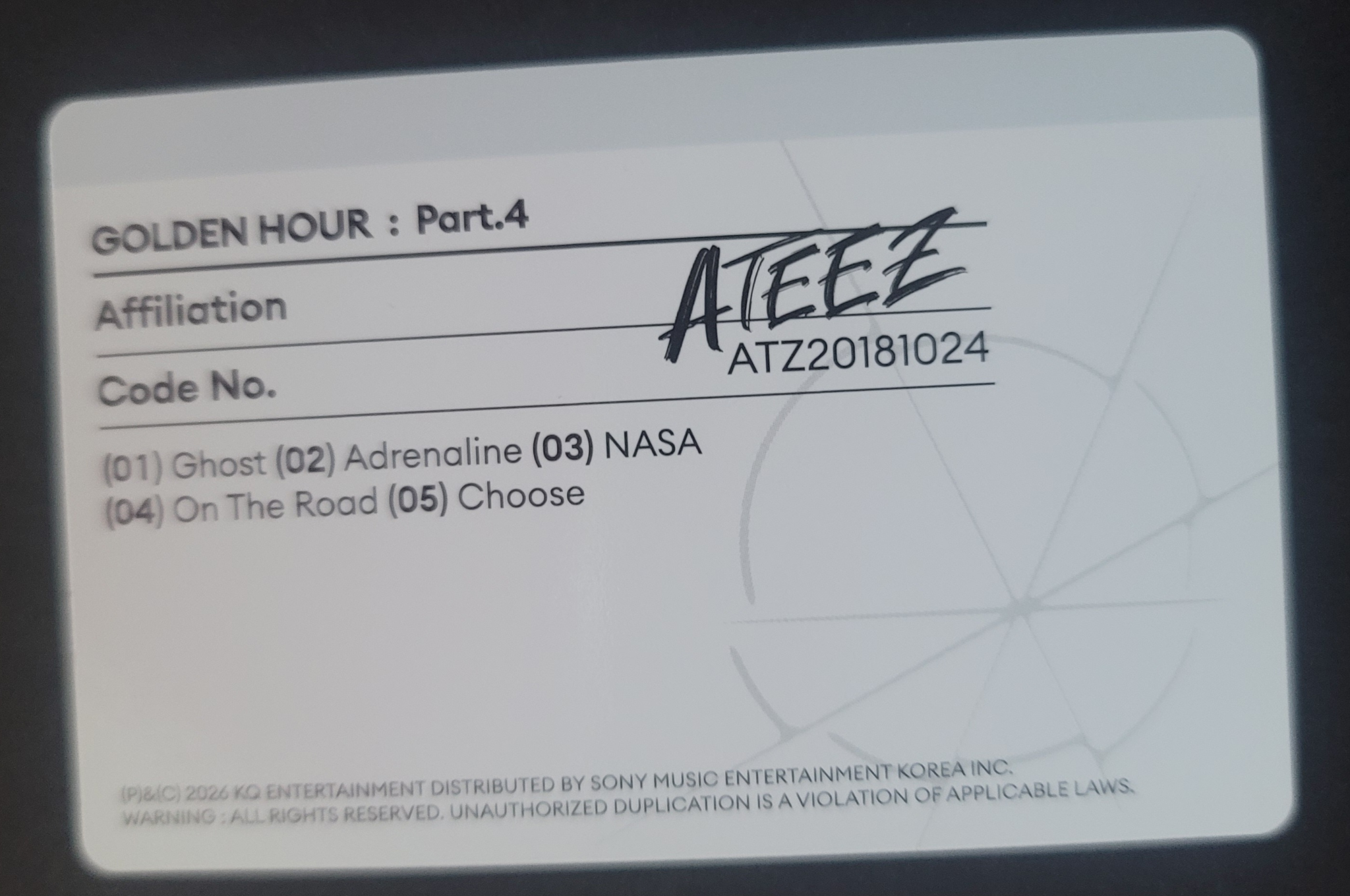 ATEEZ Jongho ATEEZ - Jongho - Golden Hour : Part.4 Album album photocard Z version version 2 listing photo 2