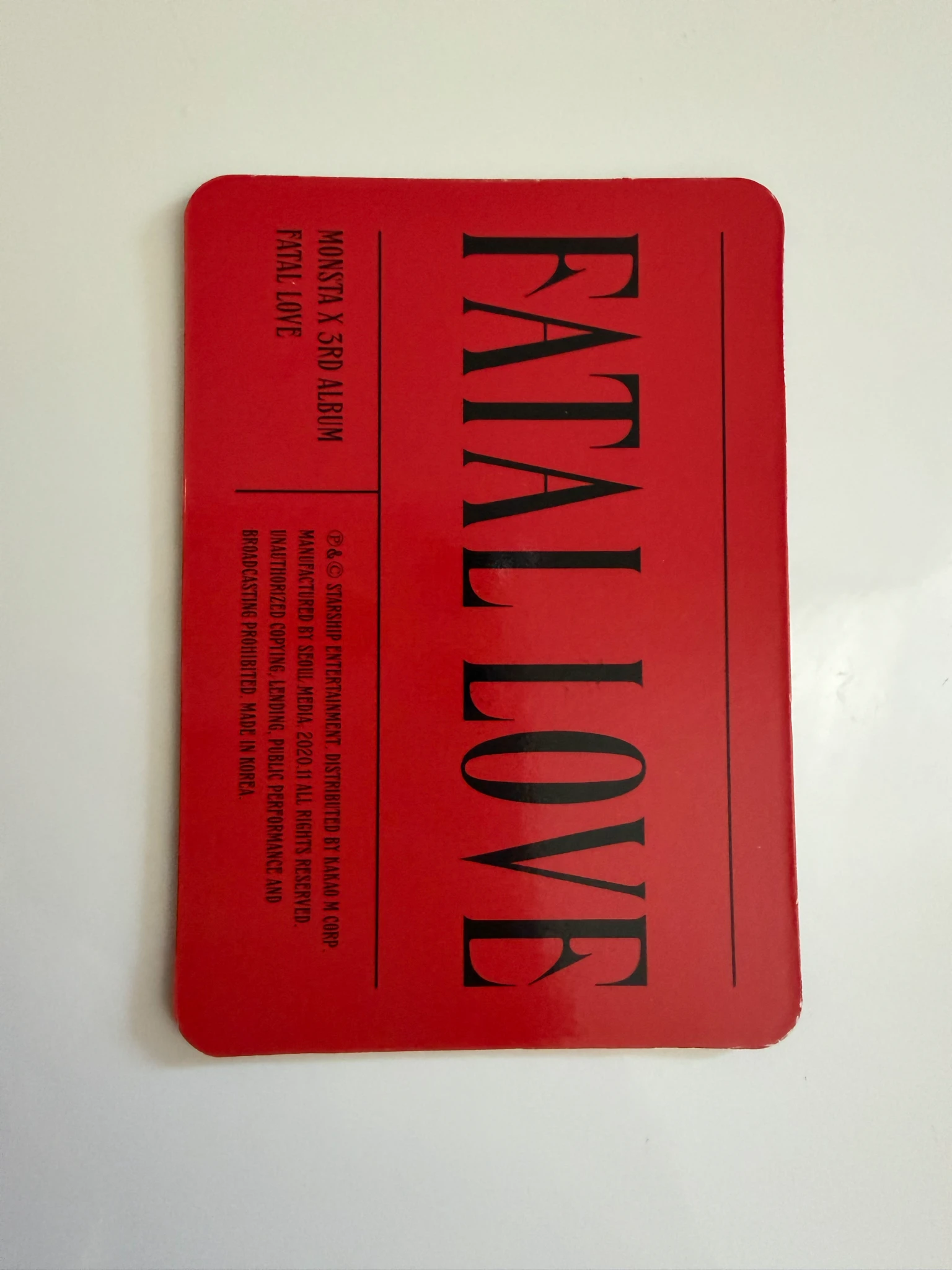 MONSTA X Shownu MONSTA X - Shownu - Fatal Love Album album photocard lenticular listing photo 2
