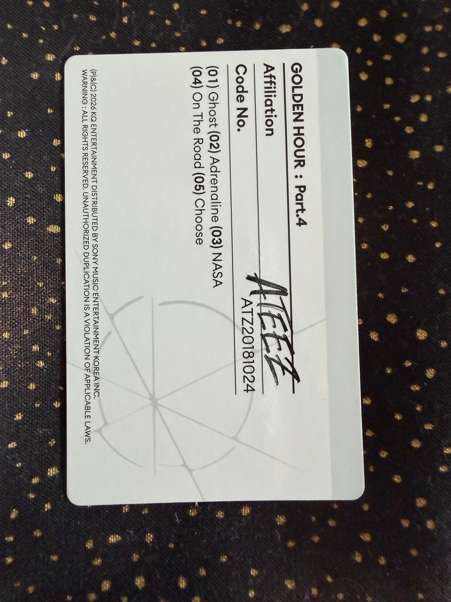 ATEEZ Jongho ATEEZ - Jongho - Golden Hour : Part.4 Album album photocard Z version version 2 listing photo 2