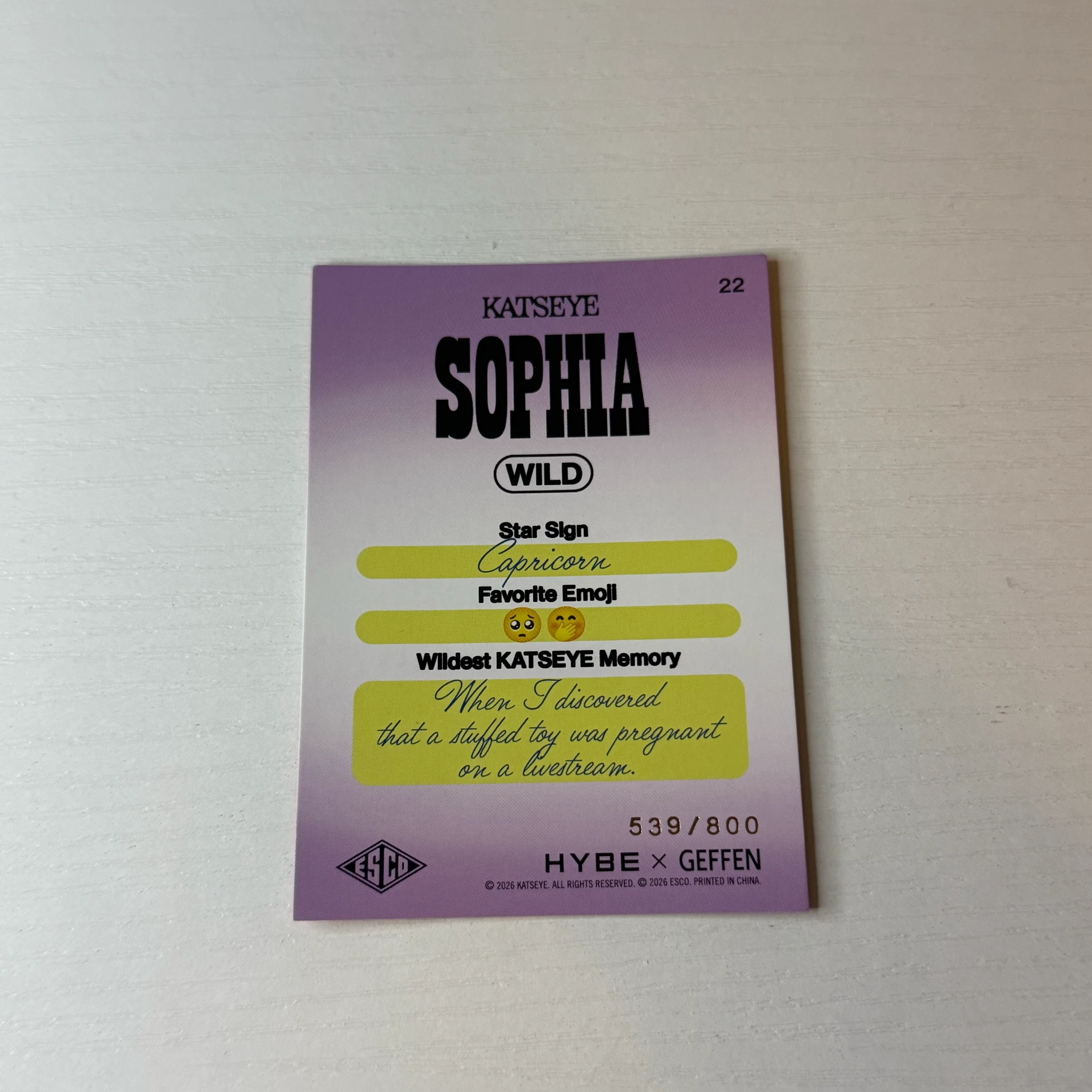 KATSEYE Sophia KATSEYE - Sophia - ESCO “WILD” Trading Cards Other trading card foil card bad image - replace listing photo 2