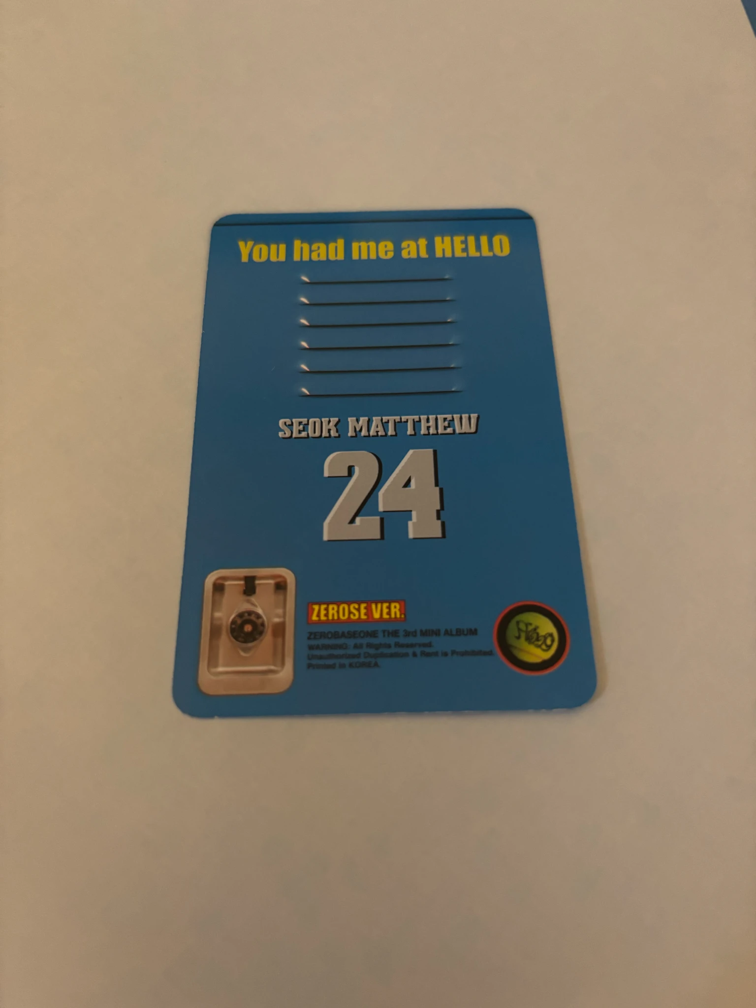 ZEROBASEONE Matthew ZEROBASEONE - Matthew - You had me at HELLO Album album photocard concept photocard poca album zerose version listing photo 2