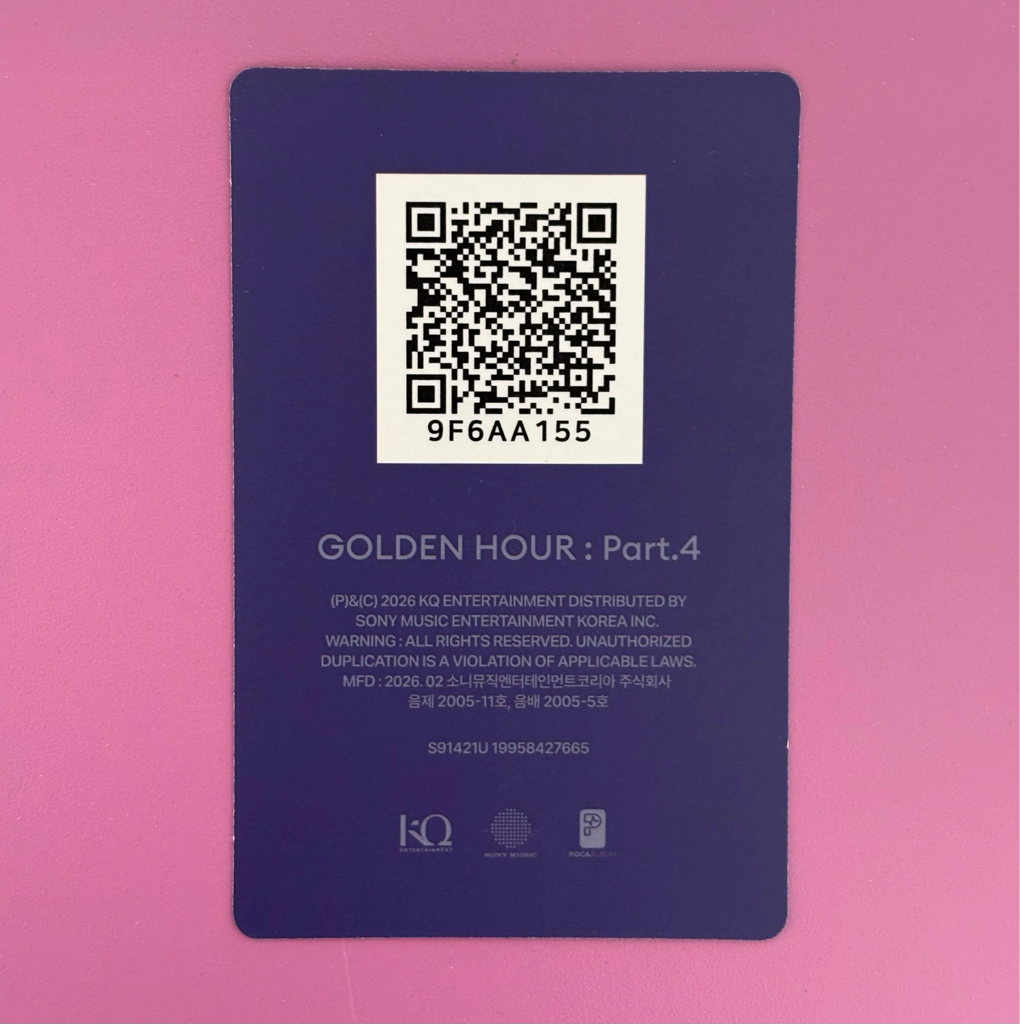 ATEEZ Jongho ATEEZ - Jongho - GOLDEN HOUR : Part.4 Album qr card A version poca album album photocard listing photo 2