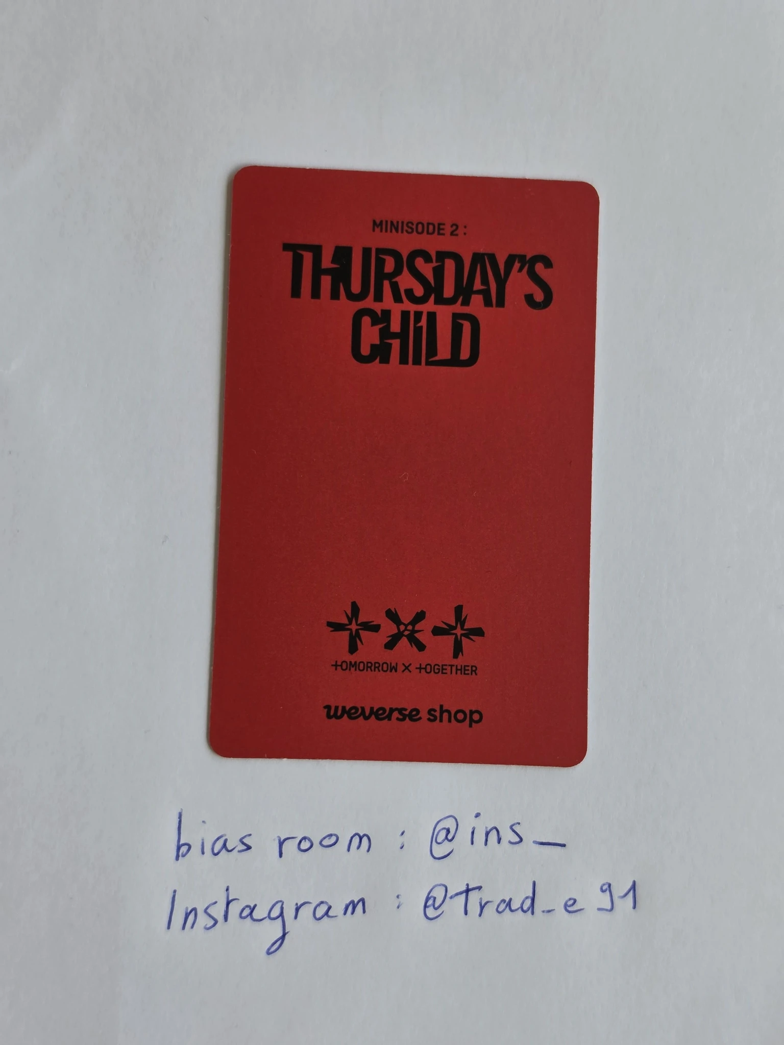 TOMORROW X TOGETHER Soobin TOMORROW X TOGETHER - Soobin - Minisode 2: Thursday's Child Album pre-order benefit weverse global korean album hologram listing photo 2