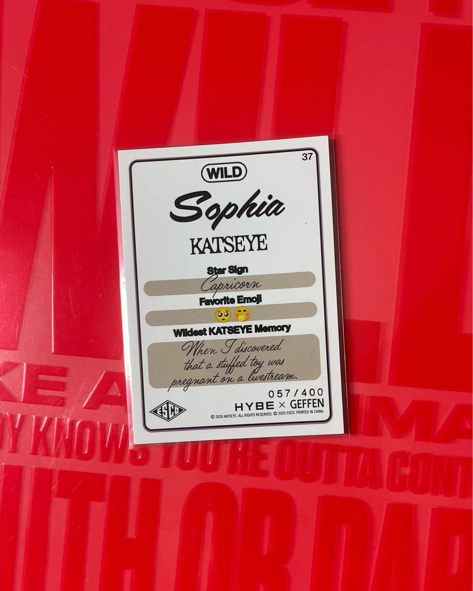 KATSEYE Sophia KATSEYE - Sophia - ESCO “WILD” Trading Cards Other foil card numbered listing photo 2