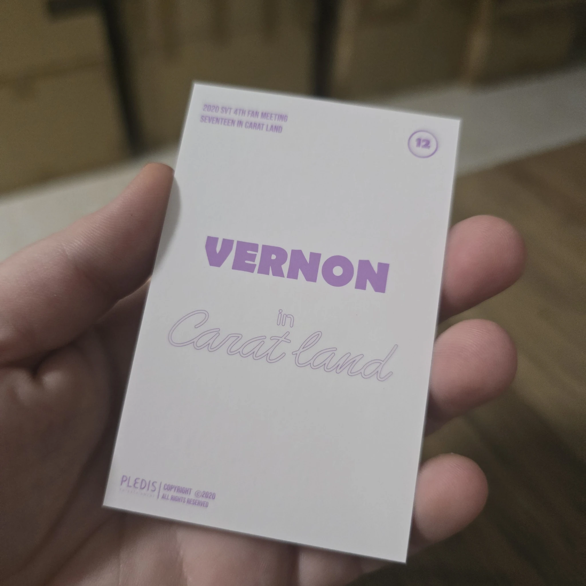 SEVENTEEN Vernon SEVENTEEN - Vernon - 2020 4TH SVT IN CARATLAND  Event trading card listing photo 2