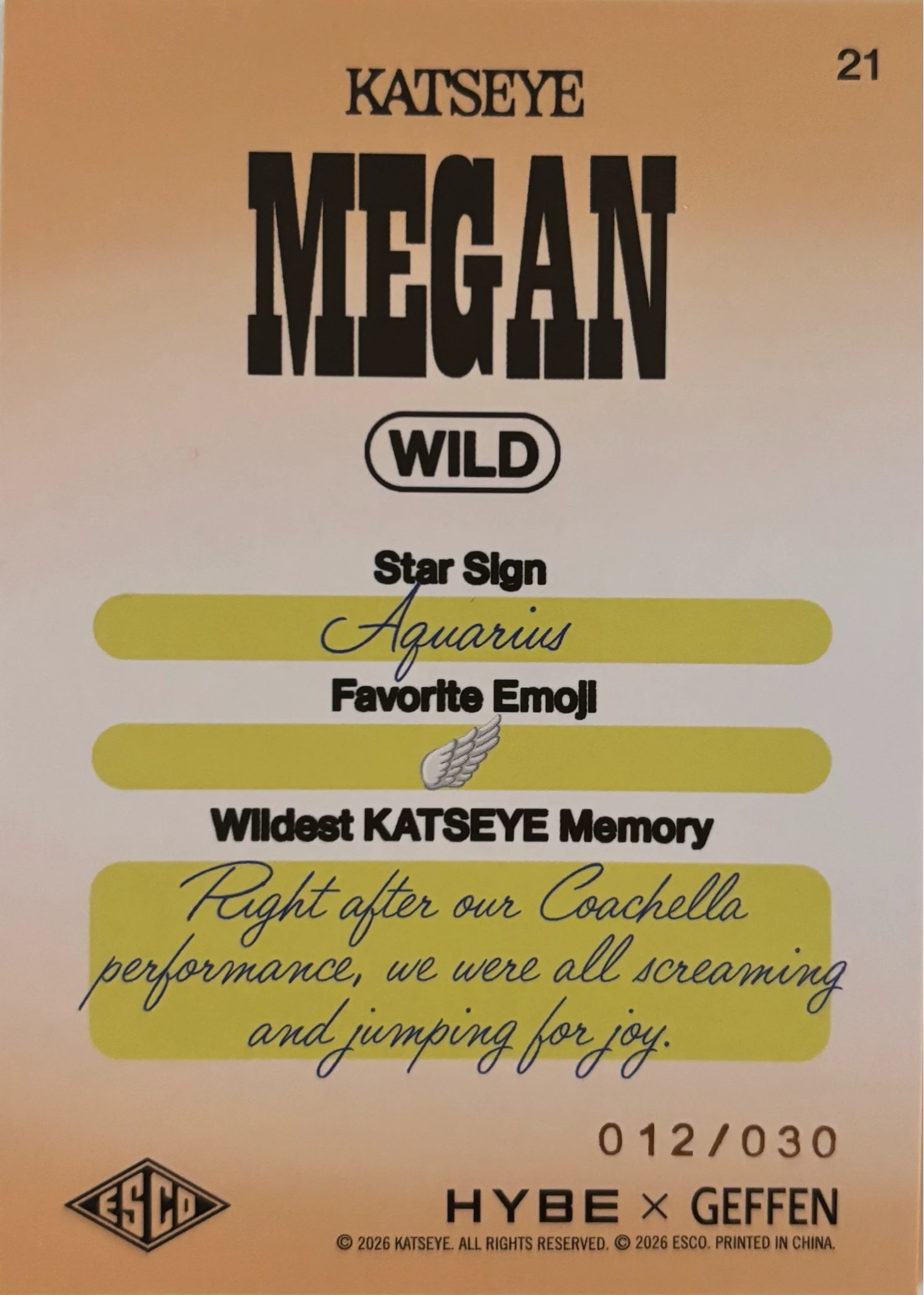 KATSEYE Megan KATSEYE - Megan - ESCO “WILD” Trading Cards Other trading card foil card listing photo 2