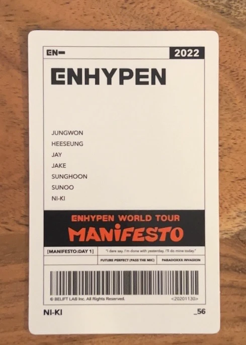 ENHYPEN Ni-ki ENHYPEN - Ni-ki - World Tour 'Manifesto' Event trading card merch photocard tour merch listing photo 2