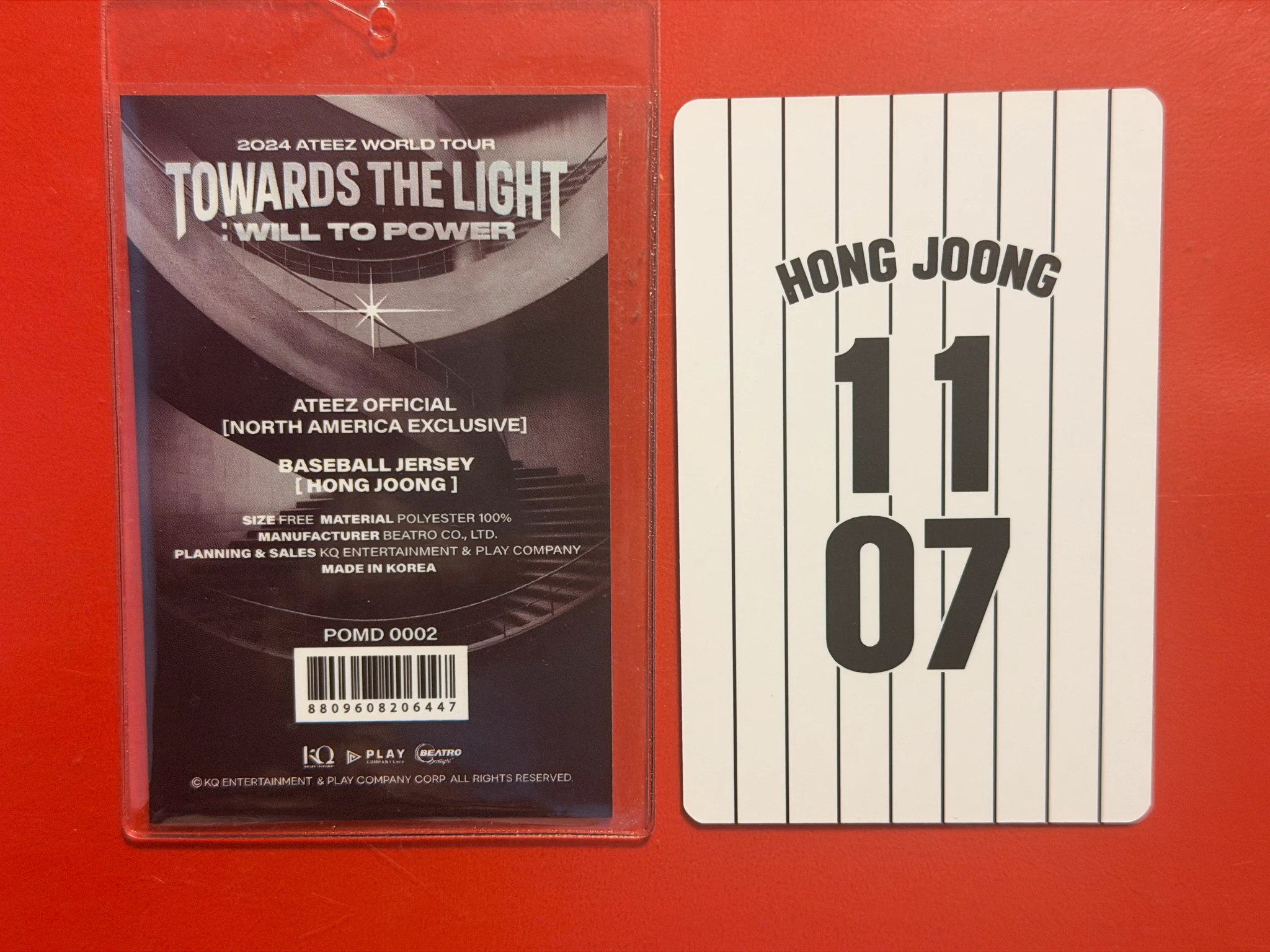 ATEEZ Hongjoong ATEEZ - Hongjoong - Towards The Light : Will To Power World Tour 2024 - 2025 Event merch photocard merch inclusion north america baseball jersey listing photo 2