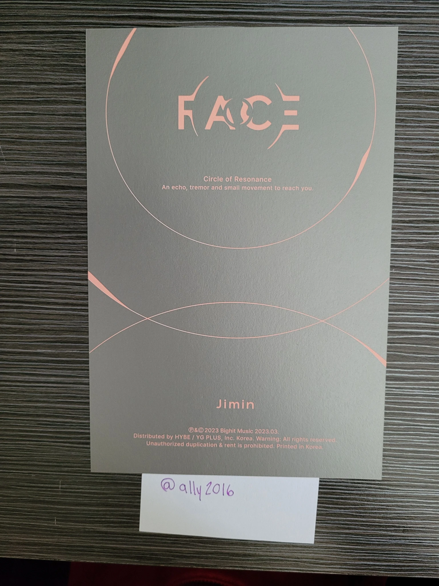 BTS Jimin BTS - Jimin - Face Album weverse usa exclusive postcard listing photo 2