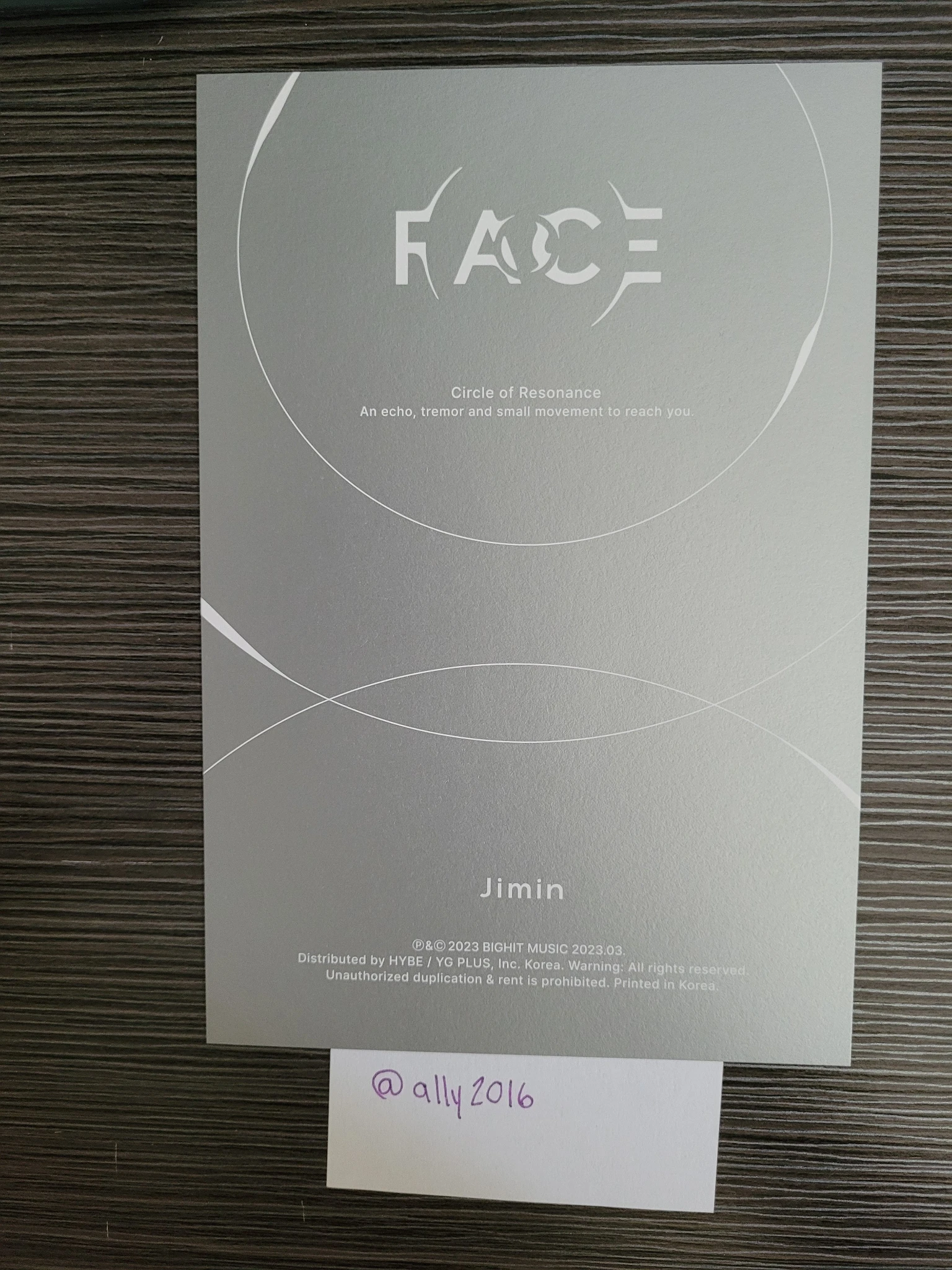 BTS Jimin BTS - Jimin - Face Album album inclusion postcard invisible face ver. listing photo 2