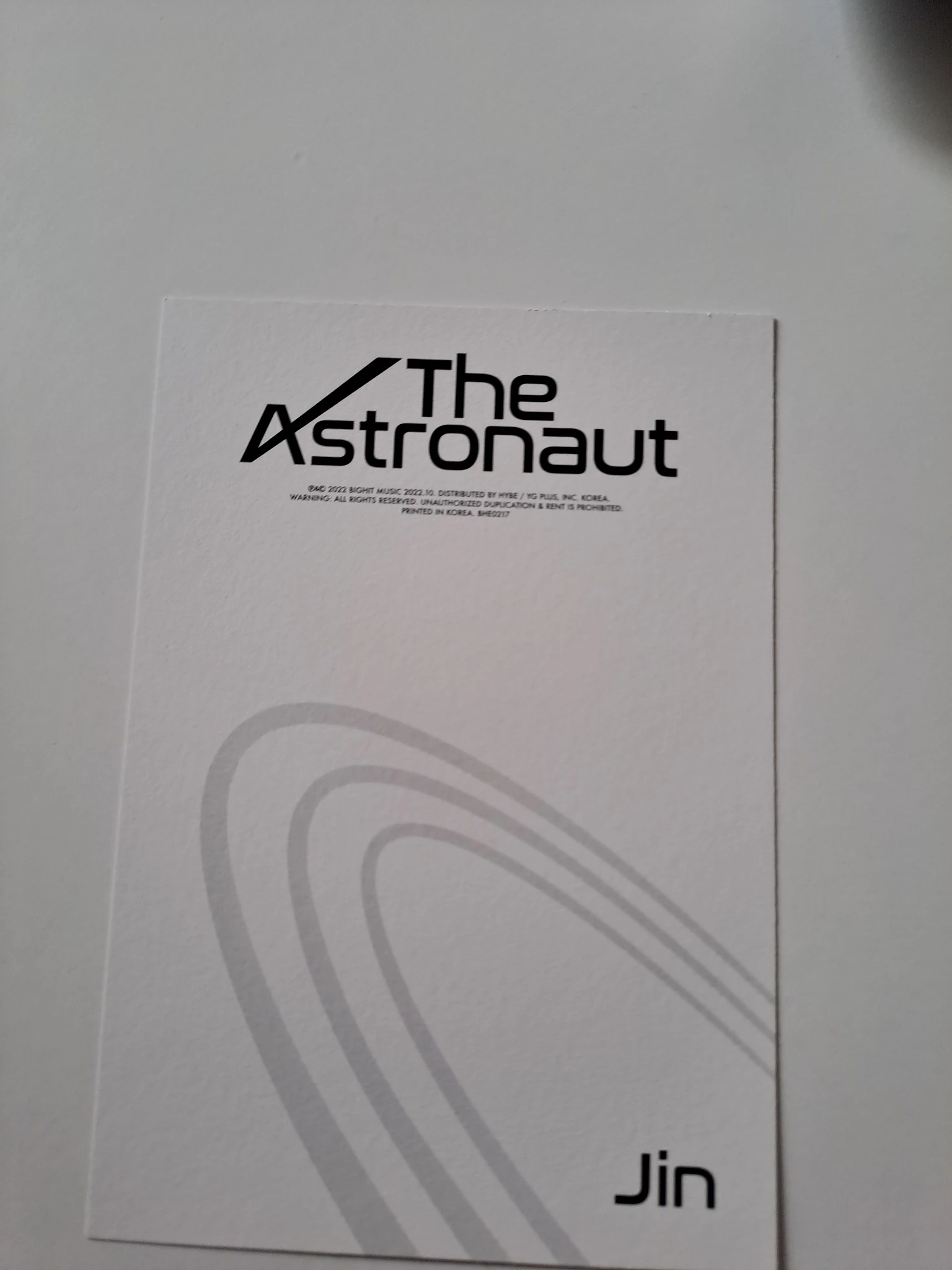 BTS Jin BTS - Jin - The Astronaut Album album inclusion version 01 postcard listing photo 2