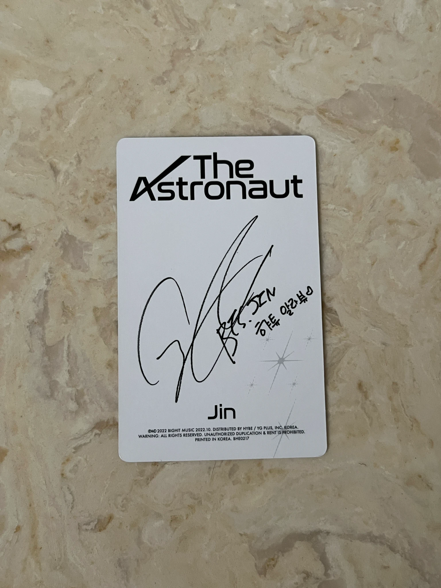 BTS Jin BTS - Jin - The Astronaut Album solo album album photocard version 02 listing photo 2