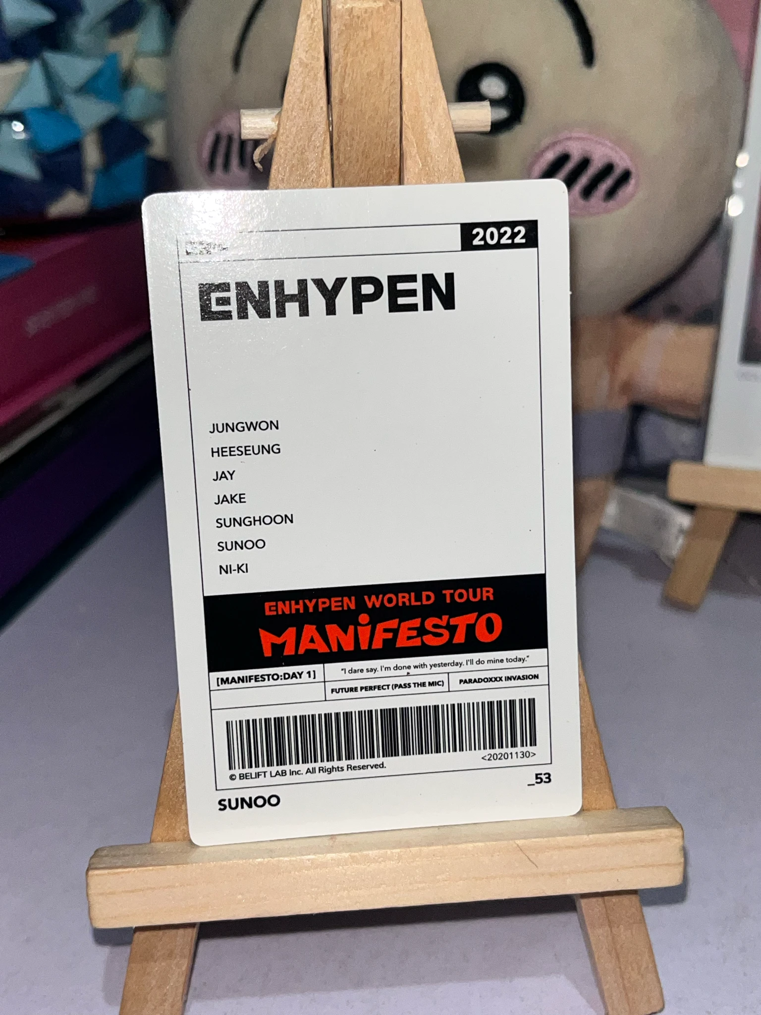 ENHYPEN Sunoo ENHYPEN - Sunoo - World Tour 'Manifesto' Event trading card merch photocard tour merch listing photo 2
