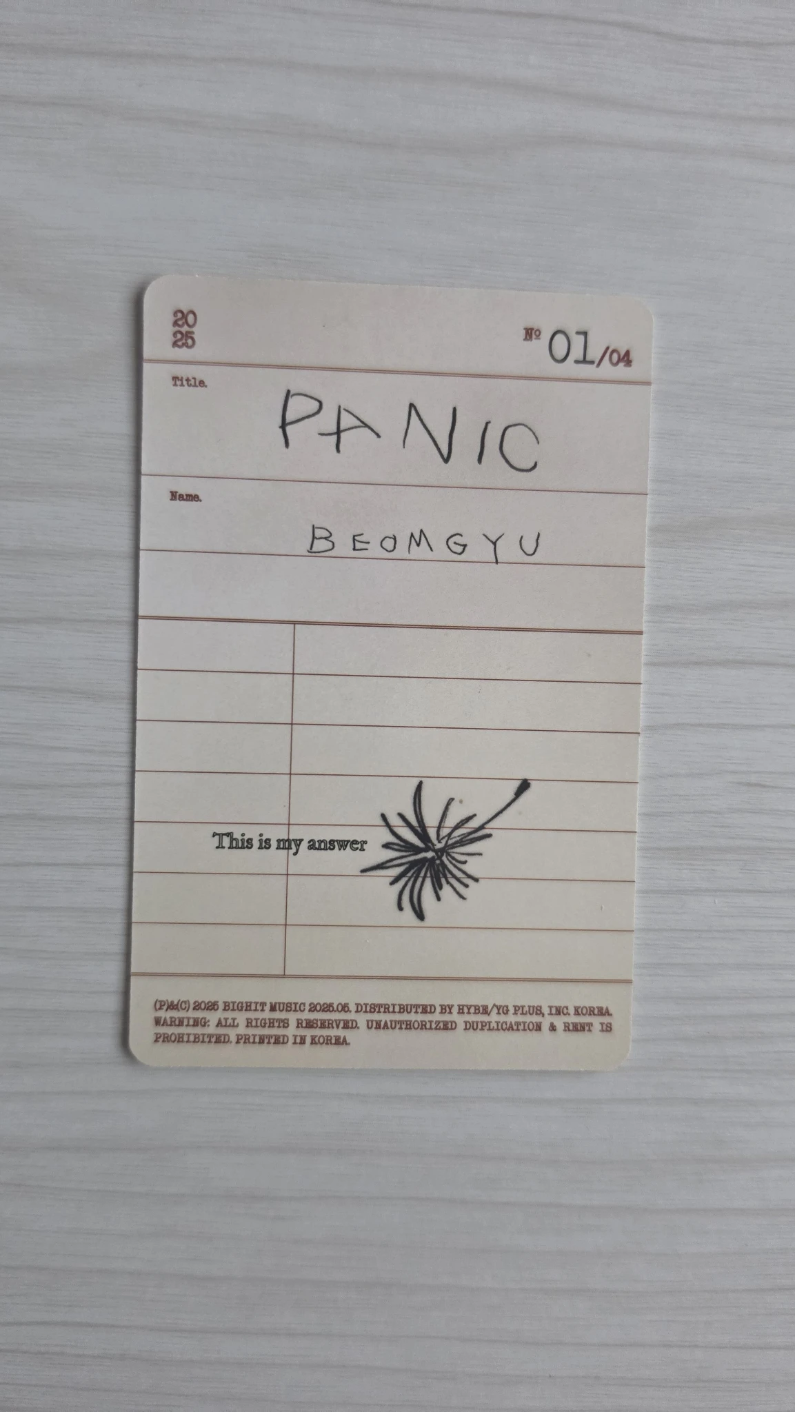TOMORROW X TOGETHER Beomgyu TOMORROW X TOGETHER - Beomgyu - Panic Album album photocard listing photo 2
