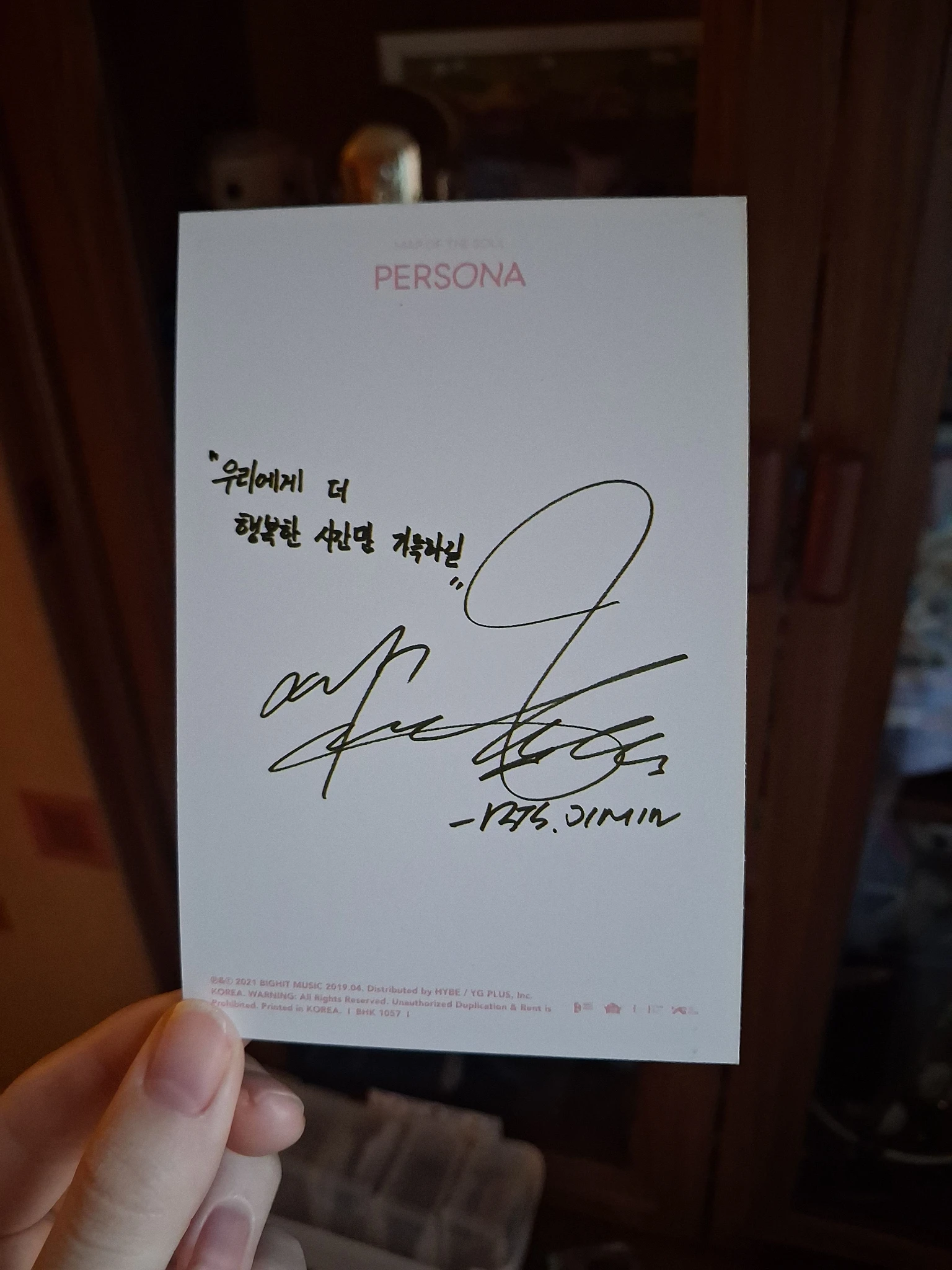 BTS Jimin BTS - Jimin - Map of the Soul: Persona Album album inclusion postcard listing photo 2