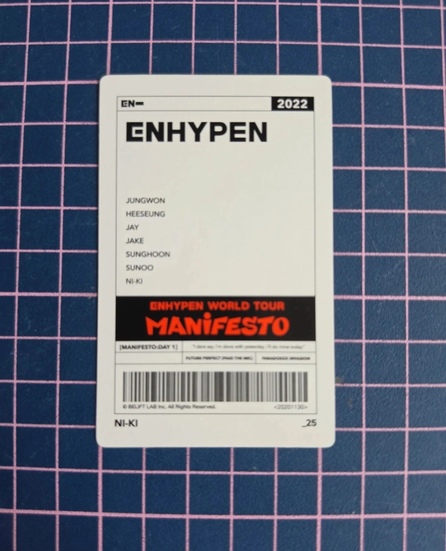 ENHYPEN Ni-ki ENHYPEN - Ni-ki - World Tour 'Manifesto' Event trading card merch photocard tour merch listing photo 2