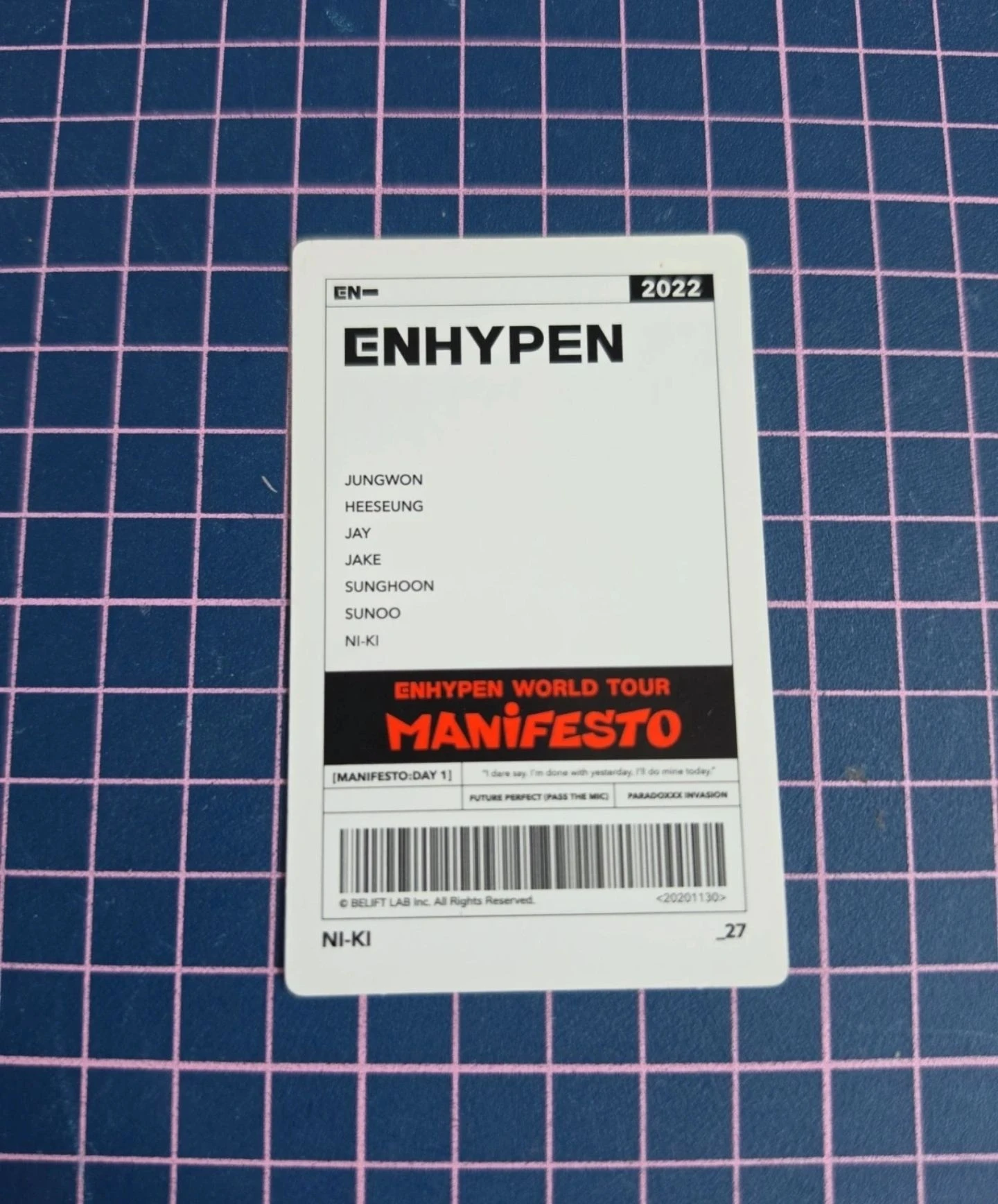ENHYPEN Ni-ki ENHYPEN - Ni-ki - World Tour 'Manifesto' Event trading card merch photocard tour merch listing photo 2
