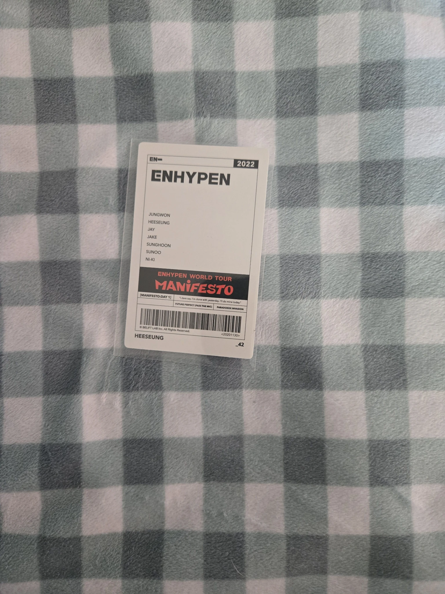 ENHYPEN Evan (Heeseung) ENHYPEN - Heeseung - World Tour 'Manifesto' Event trading card merch photocard tour merch listing photo 2