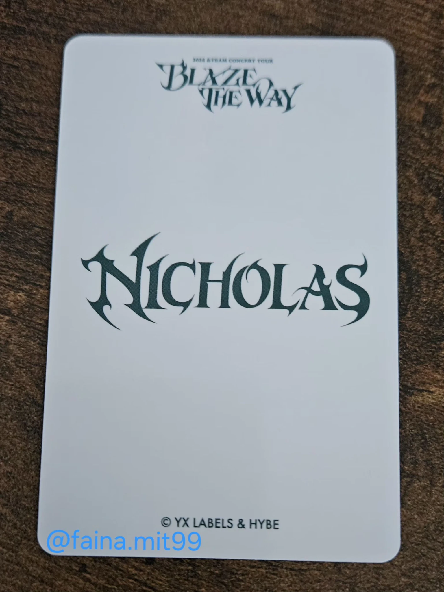 &TEAM Nicholas &TEAM - Nicholas - 2026 &TEAM CONCERT TOUR 'BLAZE THE WAY' Event merch photocard trading card listing photo 2