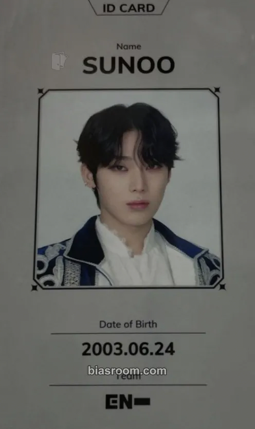 Sunoo World Tour 'Fate Plus' Photocard - ENHYPEN - ENHYPEN K-pop photocard