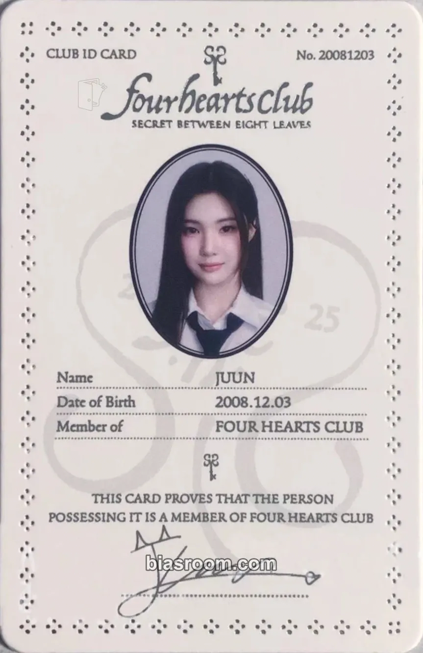 Juun Four Hearts Club Official MD Photocard - Hearts2Hearts - Hearts2Hearts K-pop photocard