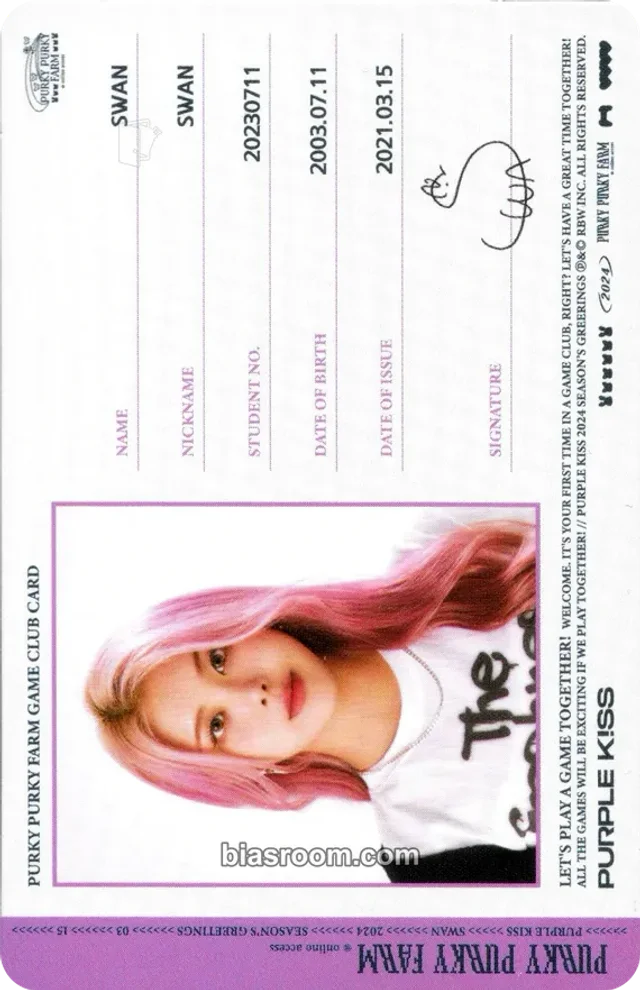 PURPLE KISS - Swan - 2024 Season's Greetings: Purky Purky Farm Other id card