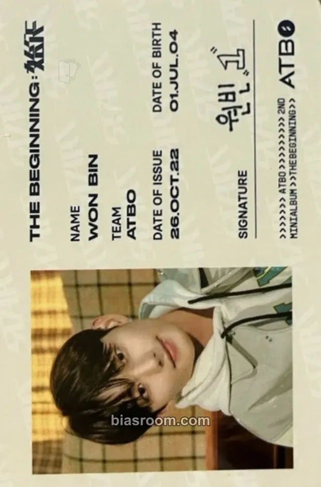 ATBO - Won Bin - The Beginning : 始作 Album album photocard rowing version