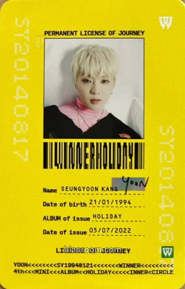 WINNER - Yoon - HOLIDAY Album id card