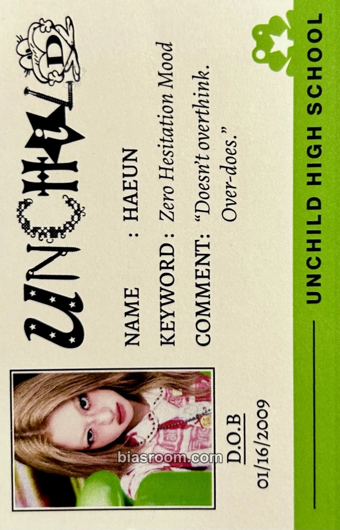Haeun Kpop Nara Debut Celebration Photocard - UNCHILD - UNCHILD K-pop photocard