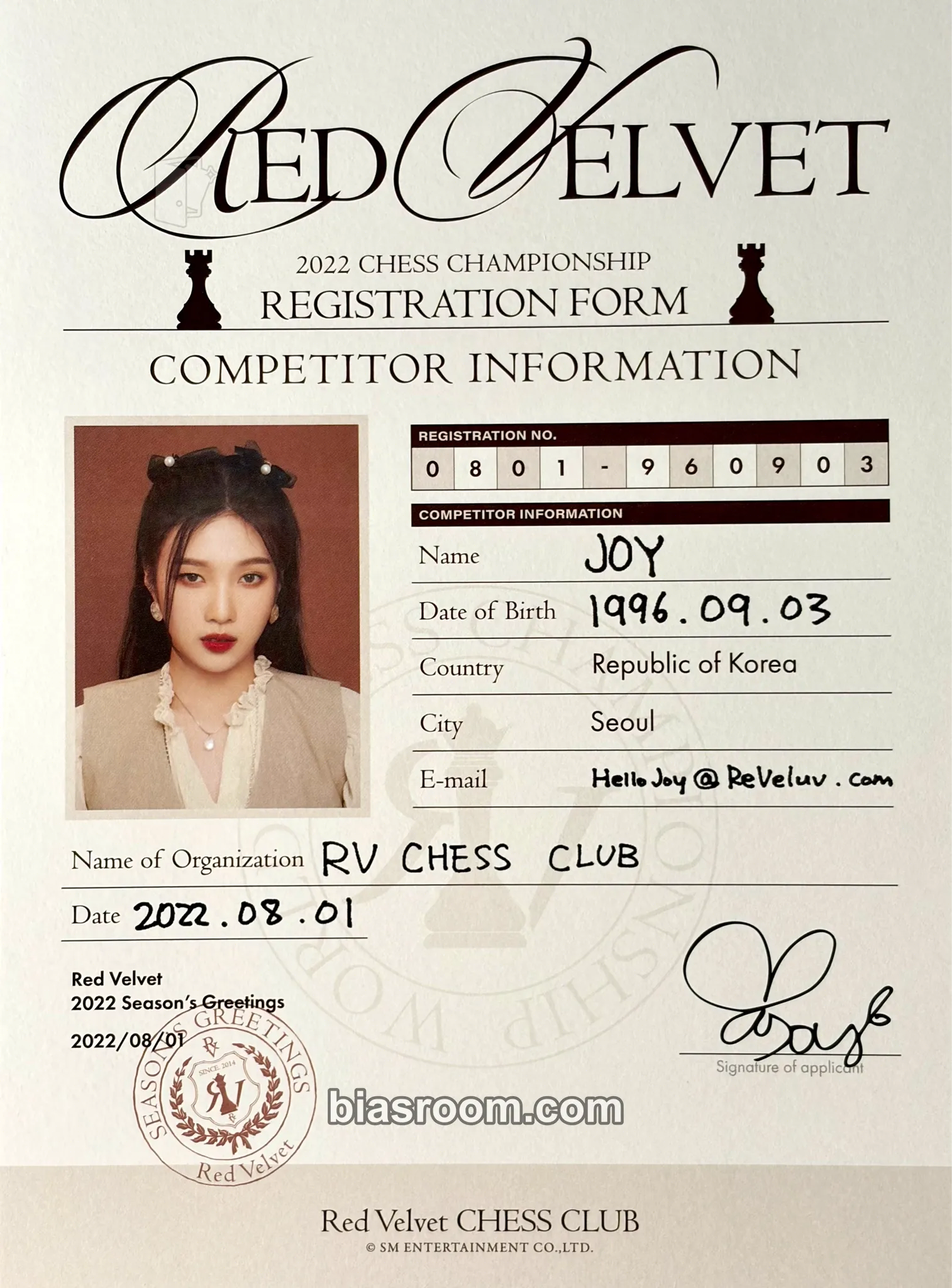 Joy 2022 Season's Greetings Photocard - Red Velvet - Red Velvet K-pop photocard