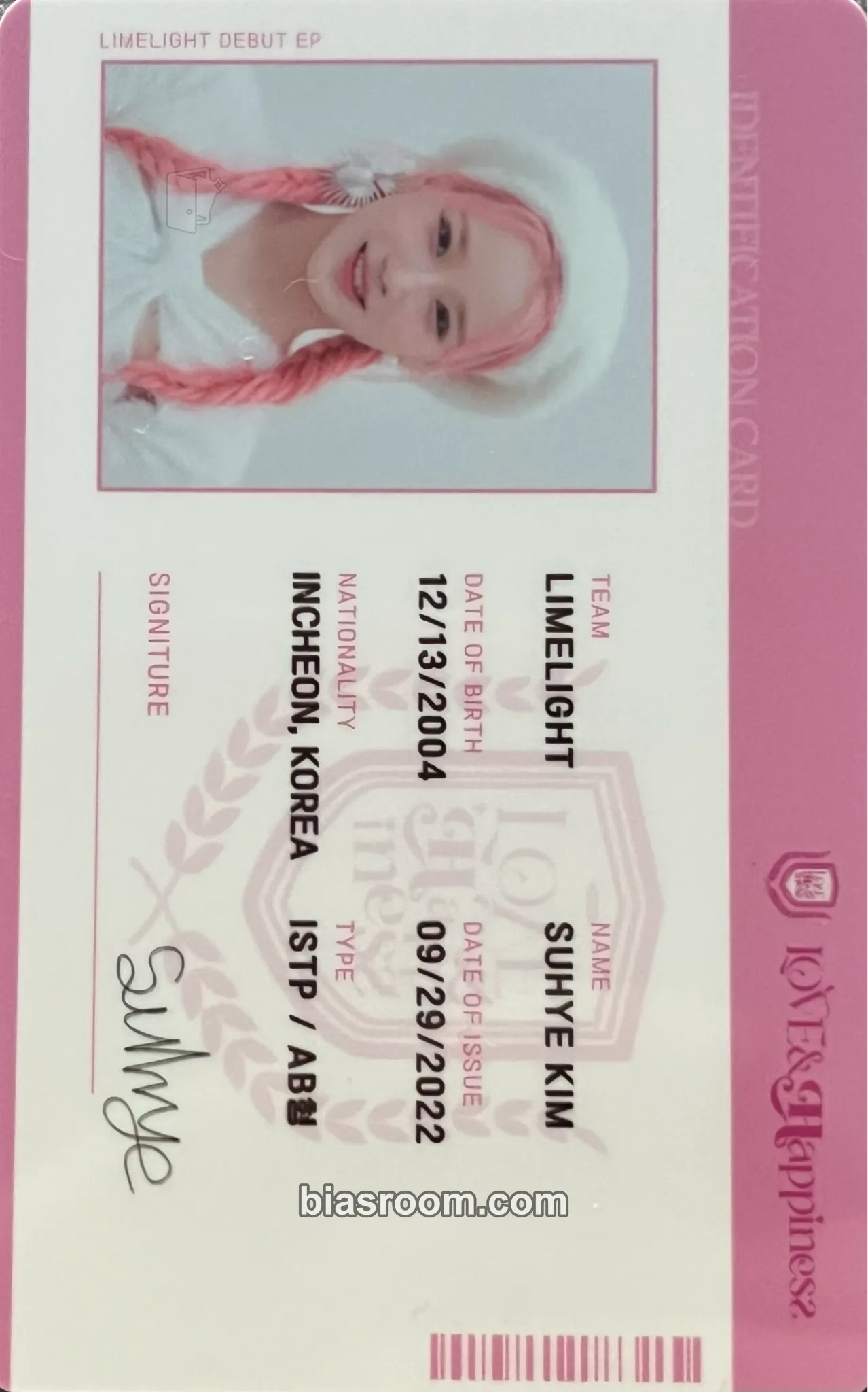 Suhye LOVE & HAPPINESS (LIMELIGHT) Photocard - MADEIN - MADEIN K-pop photocard