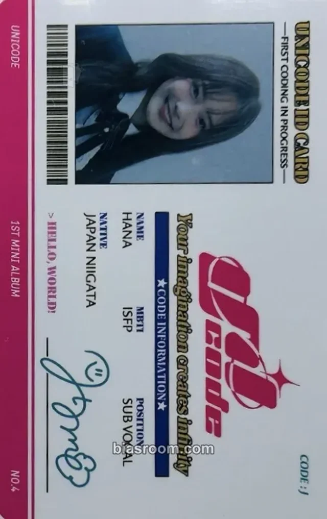 UNICODE - Hana - Hello, World! Code: J Album id card