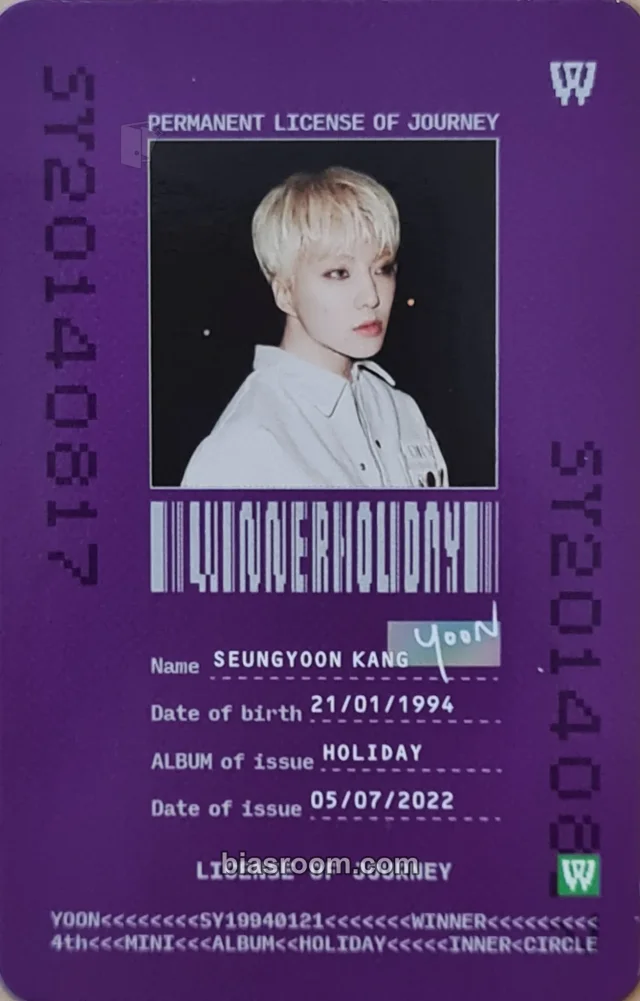 WINNER - Yoon - HOLIDAY Album album photocard photobook version night version id card