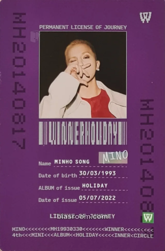 WINNER - Mino - HOLIDAY Album album photocard photobook version night version id card