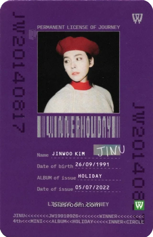 WINNER - Jinu - HOLIDAY Album id card night version photobook version