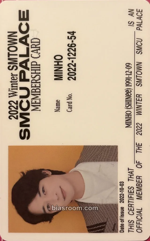 SHINee - Minho - 2022 Winter SMTOWN: SMCU PALACE Album album photocard membership card version id card pvc card