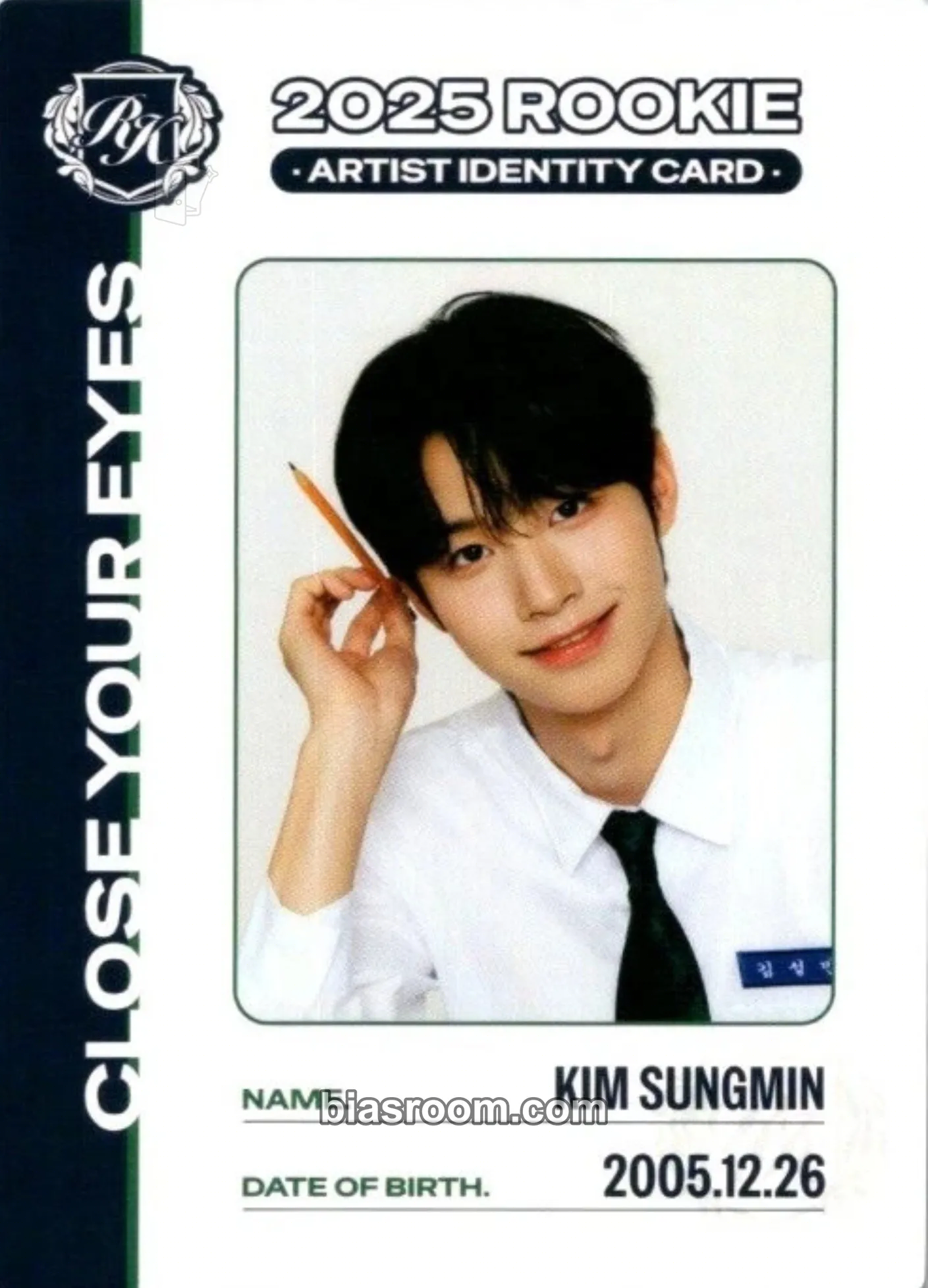 Kim Sungmin TELECA 2025 K-POP ROOKIE COLLECTION CARDS Photocard - CLOSE YOUR EYES - CLOSE YOUR EYES K-pop photocard