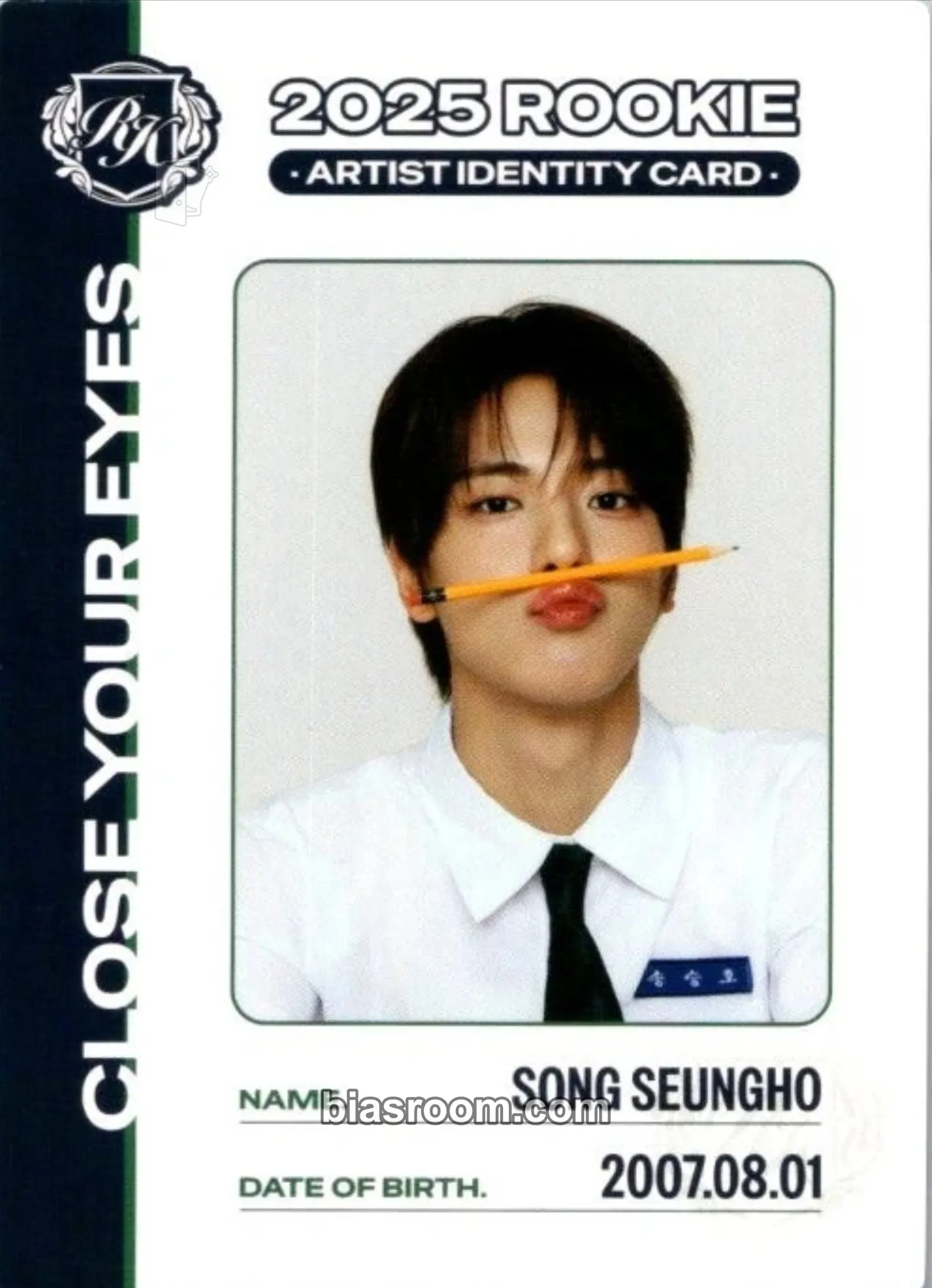 Song Seungho TELECA 2025 K-POP ROOKIE COLLECTION CARDS Photocard - CLOSE YOUR EYES - CLOSE YOUR EYES K-pop photocard