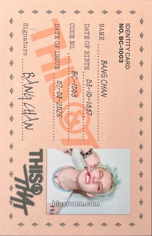 Stray Kids - Bang Chan - This & That Album album photocard id card that version