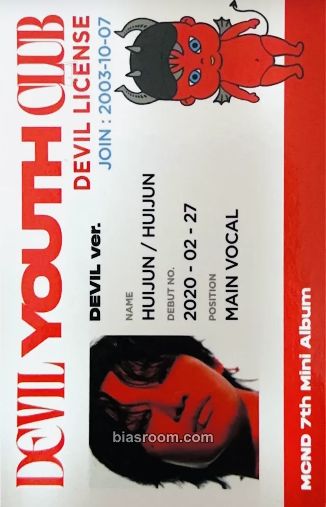 MCND - Huijun - Devil Youth Club Album album photocard devil version id card